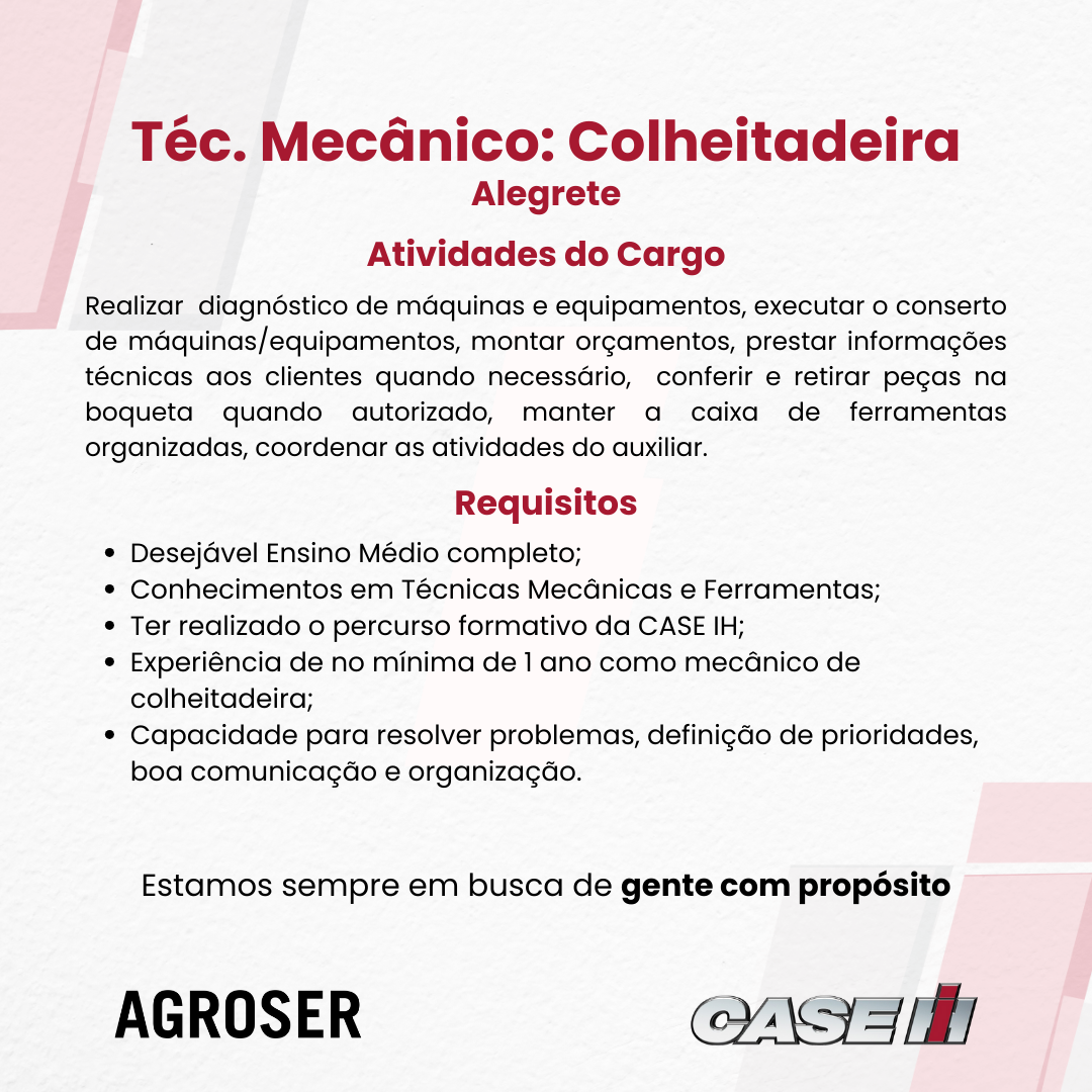 Alegrete - Téc. Mecânico Colheitadeira_