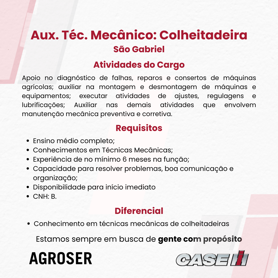 São Gabriel - Aux. Téc. Mecânico Colheitadeira_