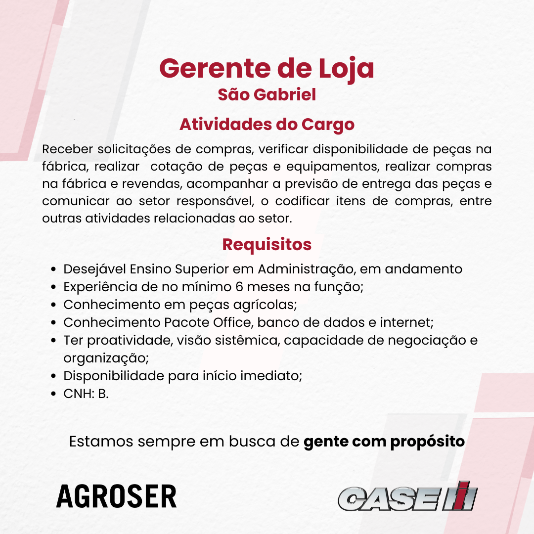 São Gabriel - Gerente de Loja_