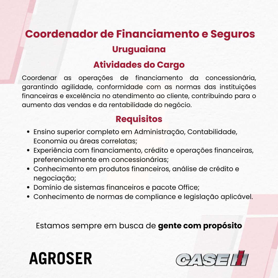 Uruguaiana - Coordenador de Financiamento e Seguros_